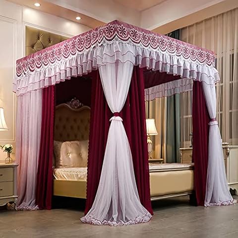 YXZN Bettvorhang Himmelbett Himmelbett Doppelschicht Prinzessin Vorhänge Baldachin für Mädchen Einzel-/Kingsize-Bett Cover