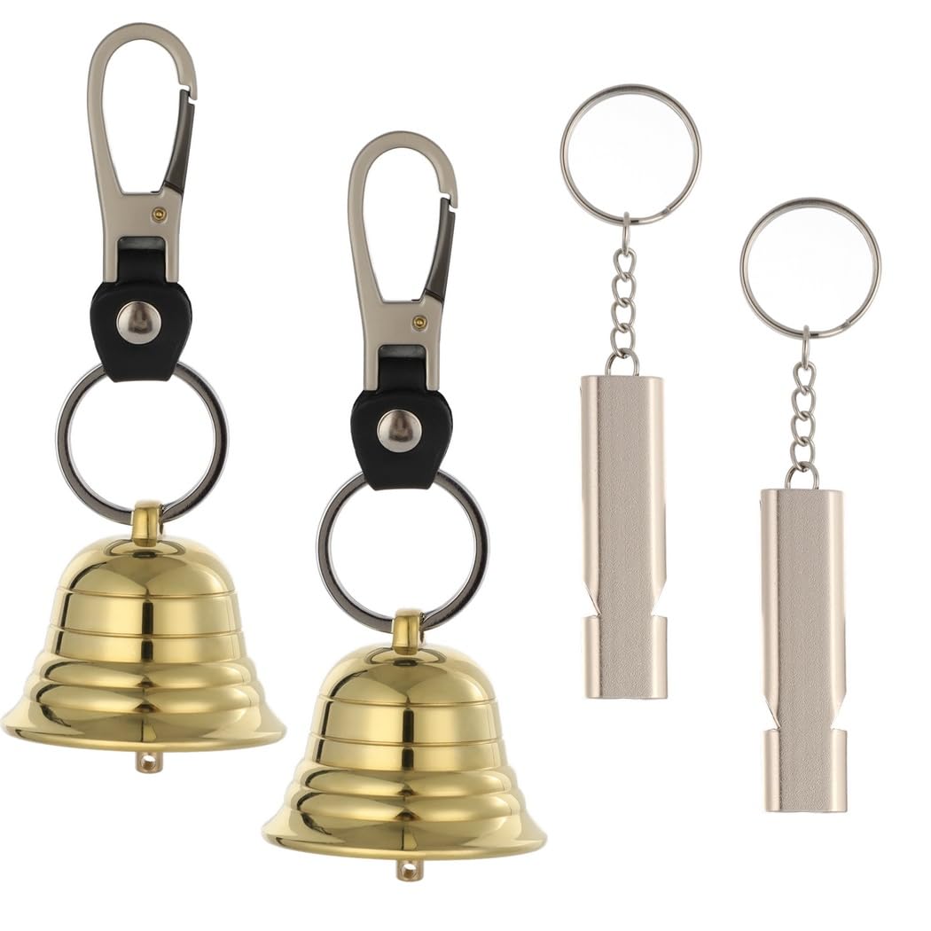 Lot de 2 Cloches pour Ours 5 cm avec sifflet, Clochette de sécurité pour randonneurs, Survie, vélo, pêche, Escalade, Laiton Massif