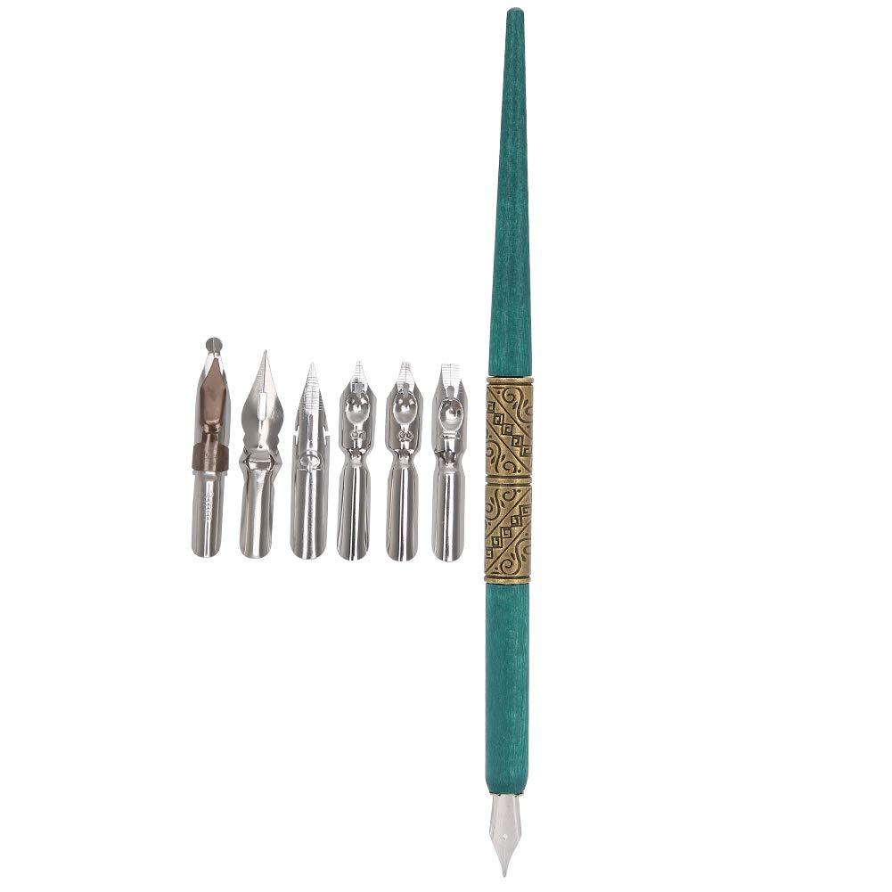 Cocoarm Set Dip Pen con 6 Pennini, Comoda Penna per Calligrafia per Praticare la Calligrafia Inglese e Fare Regali (Ciano)