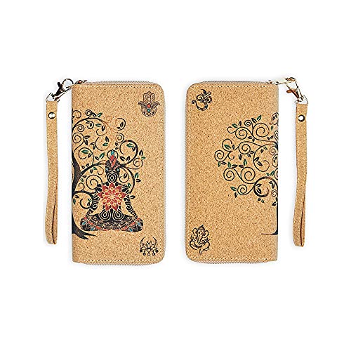 Buddha Cork Vegan Wristlet Wallet - credit card, business cards, coins & bills Room for Cellphone3