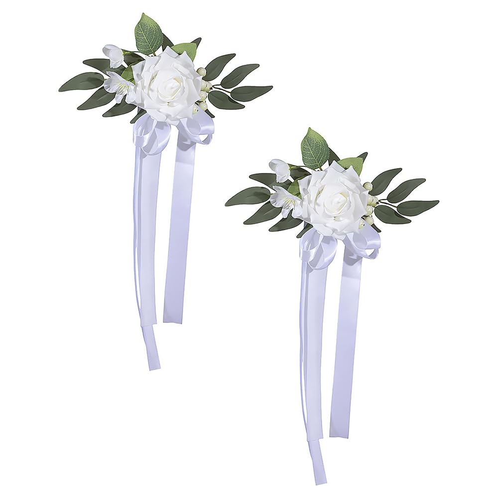 2 Pièces Noeuds de Voiture en Soie, Décoration Voiture Mariage, Simulation de Rose, Nœud de Voiture avec Attaches à Ventouse, pour Chaises en Plein Air, Activités de Fête et Rétroviseur
