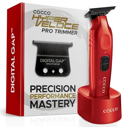 Cocco Hyper Veloce Pro Trimmer, Digital Gap Graphene Blade Edger, High-Torque Brushless BLDC Motor, Cordless, All-Metal Design, Lithium-Ion Battery, Charging Base Included (Red)
