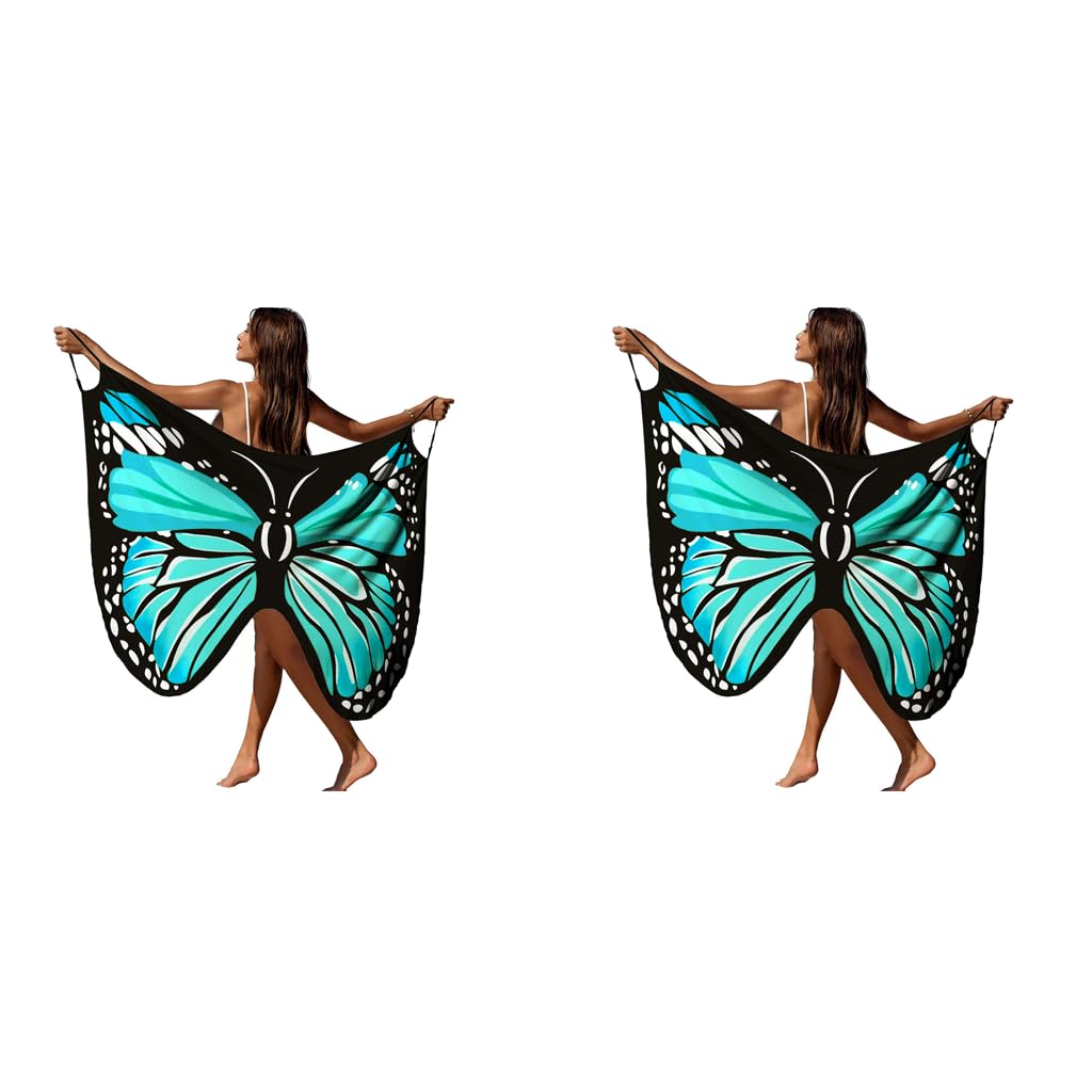 Beach Wear for Women Butterfly Print Dress Swimsuit Cover Up Lightweight Outfits 2PCS-image-35