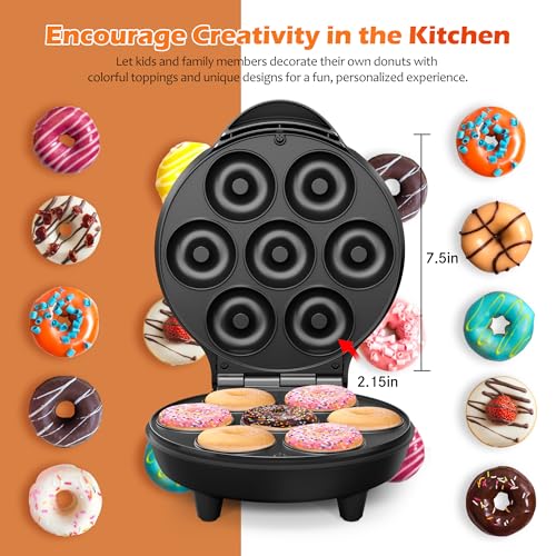 KEINVE Mini Donut Waffle Cake Maker, 7 Slots Home Baking Machine, Great for Breakfast, Snacks, Desserts and More