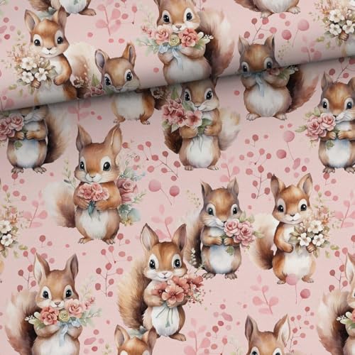 Tela de rizo francés de animales de 50 x 160 cm por metro, tela infantil con ardilla y flores de algodón, tejidos para coser para niños y bebés, tejido de verano para niñas, tejido combinado