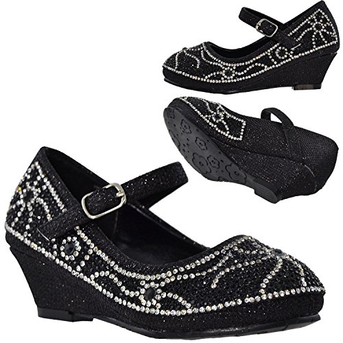 Generation Y Kids Wedge Pumps Dress Low Heel Girls Shoes Glitter Rhinestone GY-KS-SUN-024