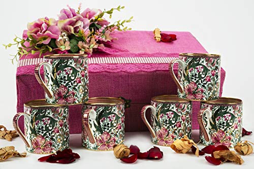 Vikas Khanna By Celeste Moksha Hand Craft 24K Gold Plated Ceramic Mug Set of 6 White