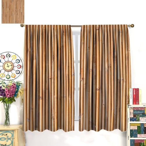 DDCBNS Bamboo 3D Printed Curtains,Japanese Asian Traditional Zen Plant Brown