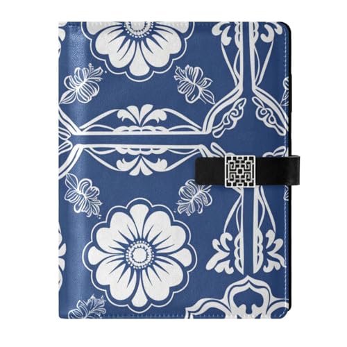 Carnet de notes ligné en cuir style porcelaine - Reliure élégante