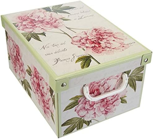 Kanguru Collection Midi Peonies Decorative Cardboard Storage Box with Handles and lid for Storing Garment, Clothes, Wardrobes, Toys, Home, Multi-Colour,size 35 x 25 x 17,5 cm