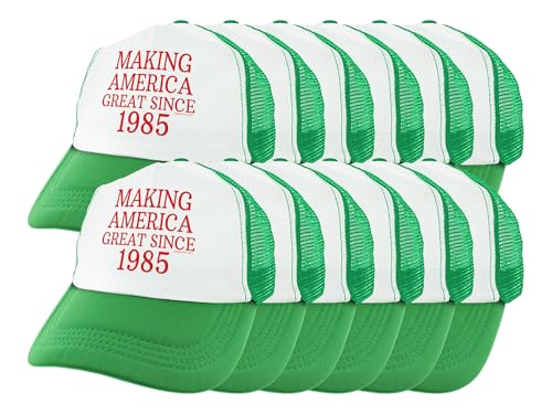 ThisWear 40th Birthday Hats Making America Great Since 1985 Proud Conservative Hat Bday 12-Pack Trucker Hats Green