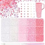 16000 Pcs Flatback Pearls Gems for Bedazzling, Pink White Jelly Resin Rhinestones, Half Round Nail Pearls Gems for Bedazzling Nails DIY Jewelry Face Makeup with Pickup Pencil and Tweezer