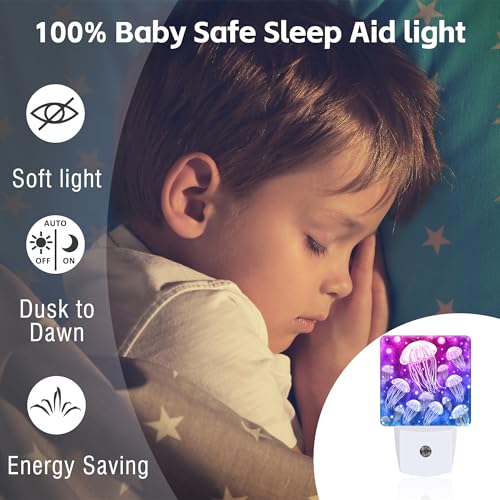 Image of Magic Fantasy Jellyfish Night Light, Glow Jellyfish Marine Life Dusk to Dawn Night Light Plug in, 0.5W Energy Saving Sleep Friendly NightLight for Kids Boys Girls Home Decor