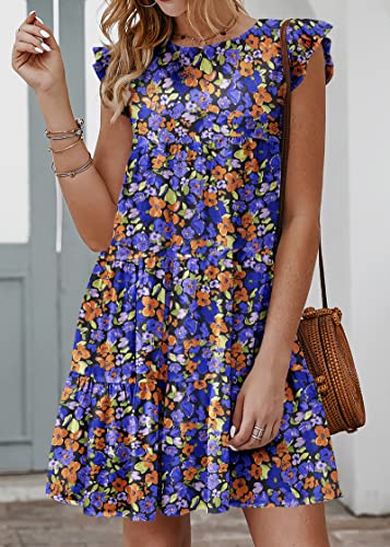 Image of KIRUNDO Summer Dresses for Women Sundress Sleeveless Ruffle Sleeve Round Neck Loose Short Flowy Pleated Mini Babydoll Dress