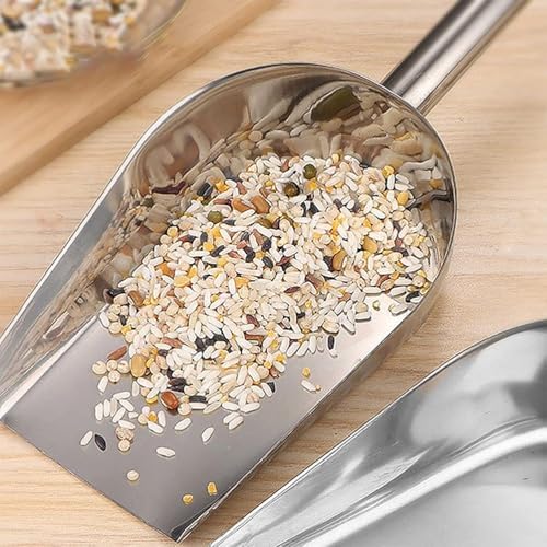 Stainless Steel Ice Scoop - Large Metal Ice Scooper for Ice Maker, Flat Bottom Shovel for Pet Food, Dog & Cat Treats, Versatile Kitchen Tool