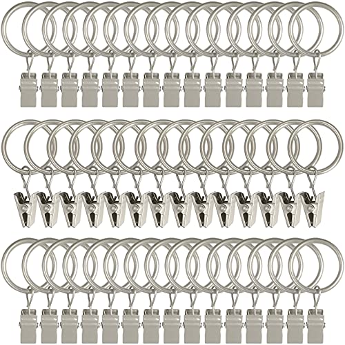 Image of AMZSEVEN 44 Pack Metal Curtain Rings with Clips, Drapery Clips with Rings, Drapes Rings 1 inch Inner Diameter, Fits Diameter 5/8 inch Curtain Rods, Matte Silver