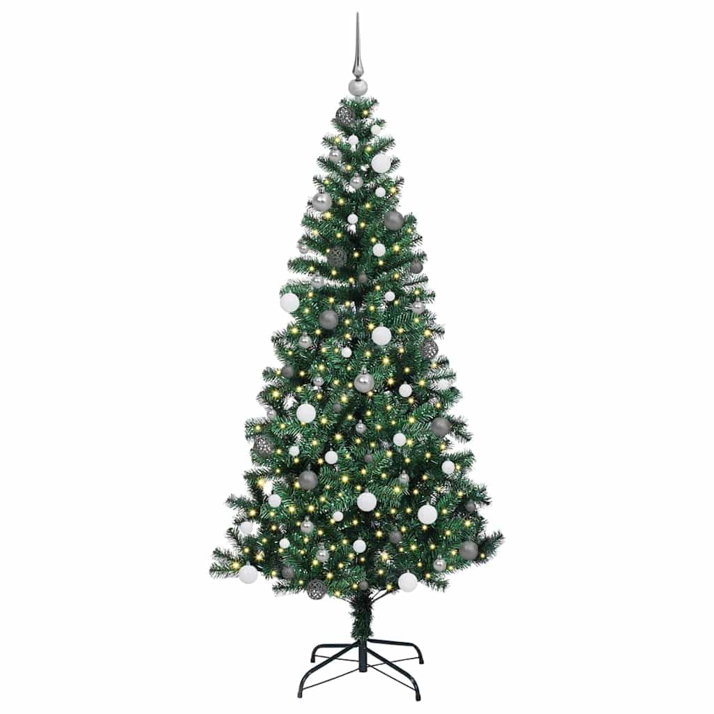 Sztuczna podświetlana choinka, zielona 210 cm, z 300 diodami LED o ciepłej białej barwie, PCW i metal, do użytku wewnątrz i na zewnątrz, trwała