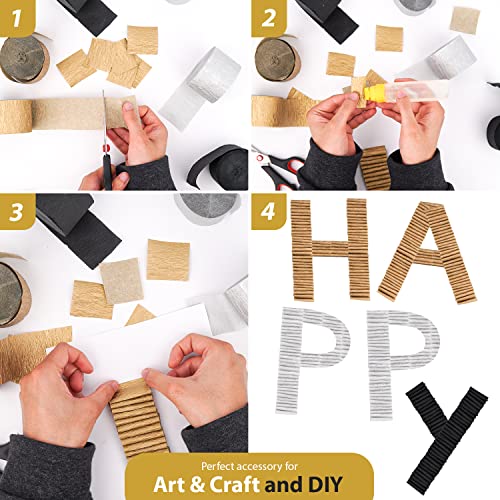 Image of 6 Black Gold Streamers, 492ft Pack of Crepe Paper Party Decorations | Each roll is 82 ft long and 1.8 Inch wide ideal for Birthday Party Decor, Wedding Decorations and Themed Parties