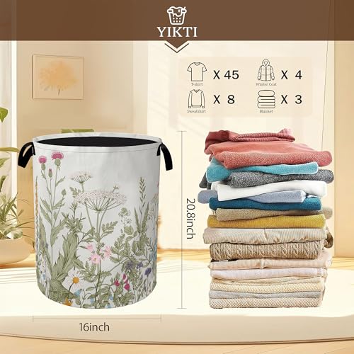 Image of Laundry Hamper,Rustic Wild Flowers Laundry Basket,Spring Floral Portable Collapsible Laundry Room Organization Storage for Dorm Room,Nursery,Bathroom,Bedroom,16x20 Inch