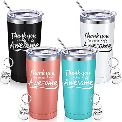 Sieral Thank You for Being Awesome Tumbler,Thank You Gifts for Women Men 20oz Insulated Stainless Steel Travel Tumbler with Lid and Straw Appreciation Gift with Keychain (Classic Color,8 Pieces) Cover