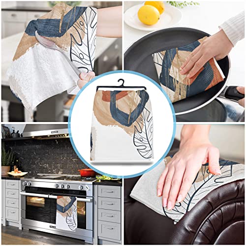Kitchen Towels Dish Towel Set Of 3,Abstract Geometric Mid Century Tropical Leaf Absorbent Hand Towels Cleaning Dishcloth Tea Towels,Terracotta Color Block Minimalist Reusable Drying Dish Cloths #TOP3