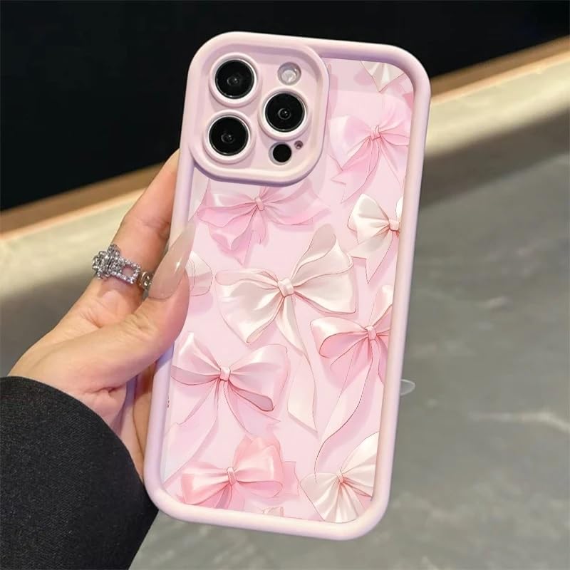 Image of COVERLY White Ribbon Back Case Cover for iPhone 12 Pro | Hot Pastel Pink Bow Knot Cute Design | Camera Lens Protection | Soft TPU Silicone Fashion Aesthetic Cover for Girls & Women (Pink, Shockproof)