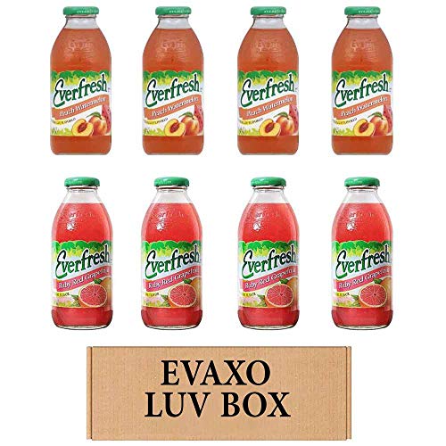 LUV BOX- variety Everfresh Juice 16 oz. pack of 8 , Everfresh Peach Watermelon , Everfresh Ruby Red Grapefruit. by evaxo