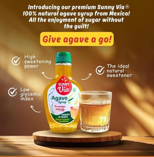 Image of Sunny Via Mexican Blue Agave Syrup, 350g | Natural Sweetener | Perfect for Drinks, Desserts and Baking | Low GI alternative to Honey