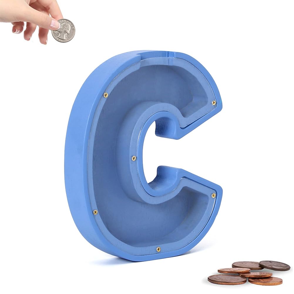 Wooden Piggy Bank - Personalized Letters Coin Bank, Creative Twenty-Six English Alphabet Letter Storage Tank, Money Box Gift for Kids, Christmas