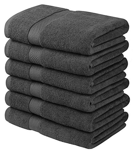 Asiatique Linen Bath Towels Set of 6 Grey - 24 x 48 Inch Premium Luxury 100% Cotton bathroom towels - Highly Absorbent & Ultra Durable Bath Towels for Bathroom, Pool, Spa & Hotel – Quick Drying Luxury