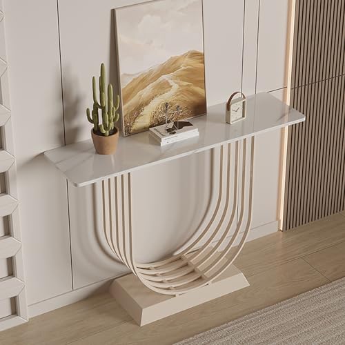 Genérico Consola Industrial Moderna y Estrecha para recibidor, Sala de Estar, Dormitorio y Oficina. Mesa Auxiliar Blanca para sofá (80 x 30 cm/31,5 x 12 Pulgadas).