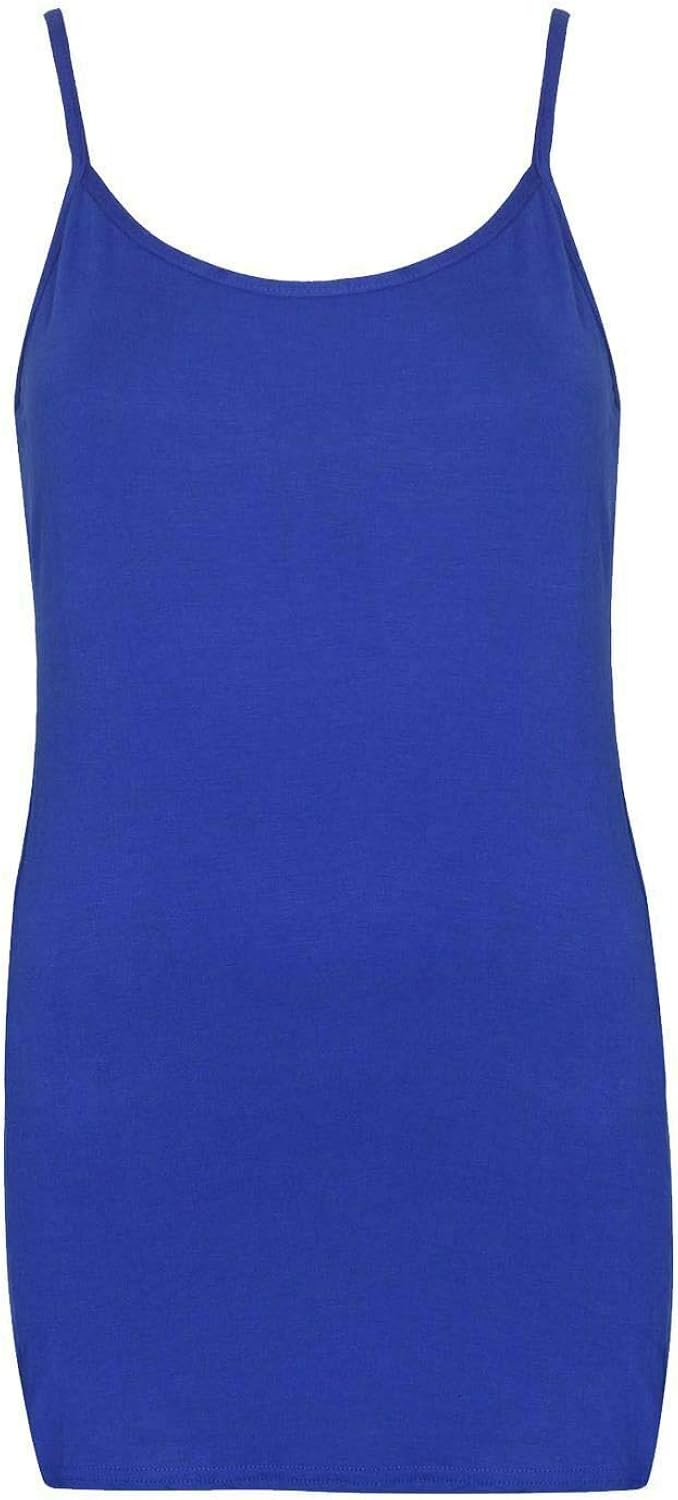 Ladies Sleeveless Stretchy Long Camisole Vest Top Womens Plain Cami Strappy Vest Royal Blue UK