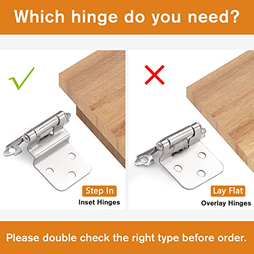 Probrico Satin Nickel Inset Cabinet Hinges (10 Pairs - 20 Pack) 3/8" Overlay Door Hinges For Kitchen Cabinets, Decorative Self Closing Cupboard Hinges Face Mount #TOP4