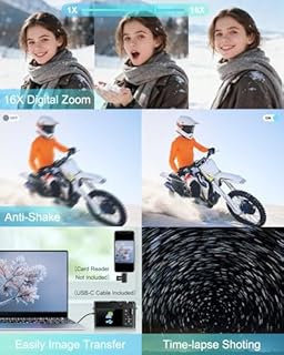 4K Digital Camera for Photography, 64MP Autofocus Vlogging Camera for YouTube with Front Rear Lens, Compact Travel Point and Shoot Camera with Flash, 16X Zoom, Anti-Shake, 32GB Card, 2 Batteries-Black