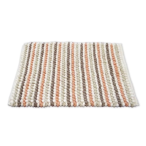 Image of Allure Striped Chunky Bobble Bath Mat 50 x 80cm – Thick, Hand-Woven, Super Soft, Multi-Coloured Bathroom Rug (Blush)