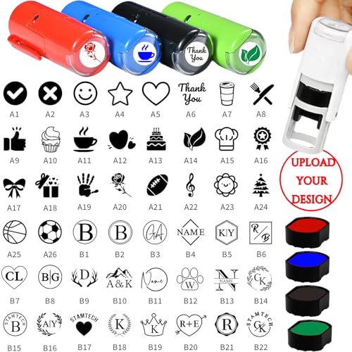 Tampon personnalisé pour carte de fidélité - 12 mm - Mini tampon auto-encreur avec logo de boisson - Petit tampon rond en caoutchouc personnalisé pour carte de...