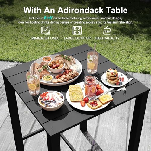Image of Domi Patio bar Table and Chairs Set of 3, Adirondack bar Height Outdoor Table and Chairs, All-Weather HDPE Outdoor Bar Set for Poolside, Patio, Backyard, Black