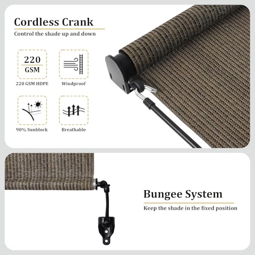 Image of Shade&Beyond Patio Shades Roll Up Outdoor Custom Size, Cordless Roller Shade Blinds with 90% UV Protection, Exterior Sunshade Cloth Roll for Pergola Porch Gazebo Balcony, Mocha