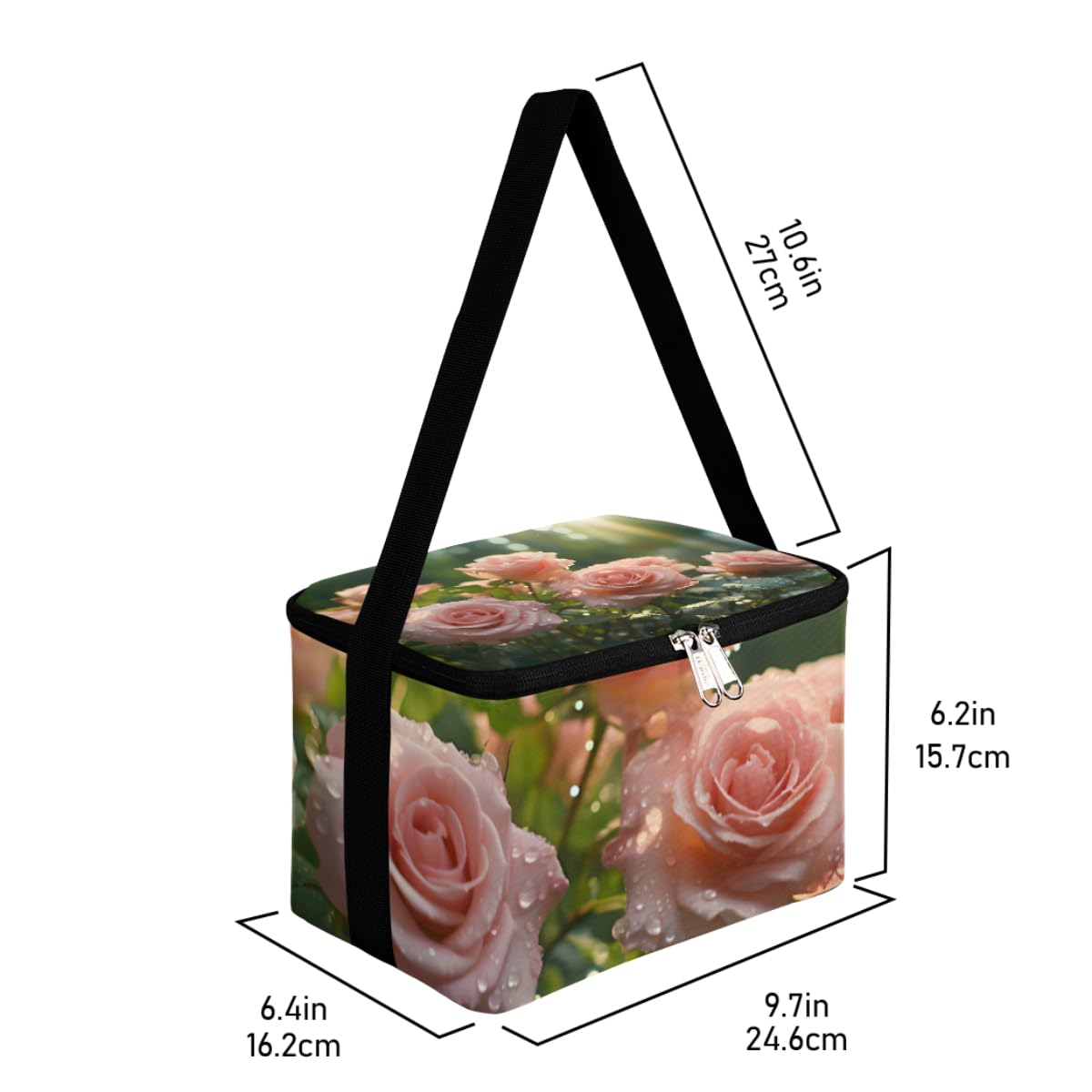 GzLeyigou Lunch Bags for Women Men 9 Cans,Pinks Roses Hot & Cold Food Delivery Bag Insulated Grocery Bag Insulated Lunch Box Sun Shine Cooler Bag for Office Work Picnic Beach