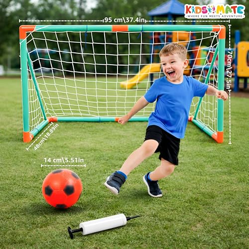 Image of Kidsmate Kids Football Goal Set with Ball & Pump | Sturdy Build Mini Football Net, Easy Setup Indoor & Outdoor Beginner Sports Practice | Perfect for Training & Fun Playtime - Green,Orange