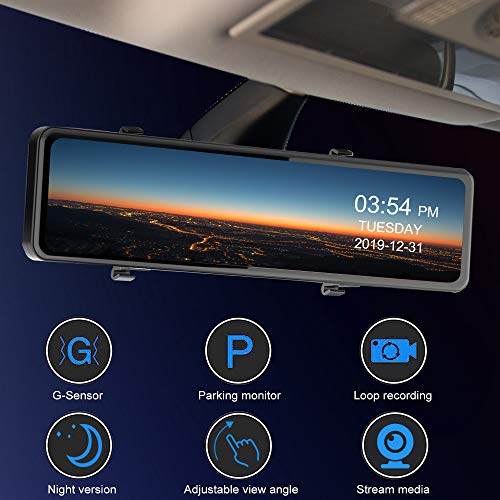 12" Mirror Dash Cam,Backup Camera with 1440p IPS Full Touch Screen, Rear View Mirror Camera with Loop Recording, Parking Monitor, Night Vision, Dual Lens Waterproof Front Rear Dash Camera for Car - Thumbnail 5