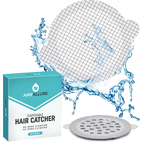 50 Pack Disposable Shower Drain Hair Catcher Mesh Stickers - Peel & Stick Drain Strainers to Prevent Clogs Strong Waterproof Adhesive Mess-Free Disposable Drain Covers for Shower & Bathtub