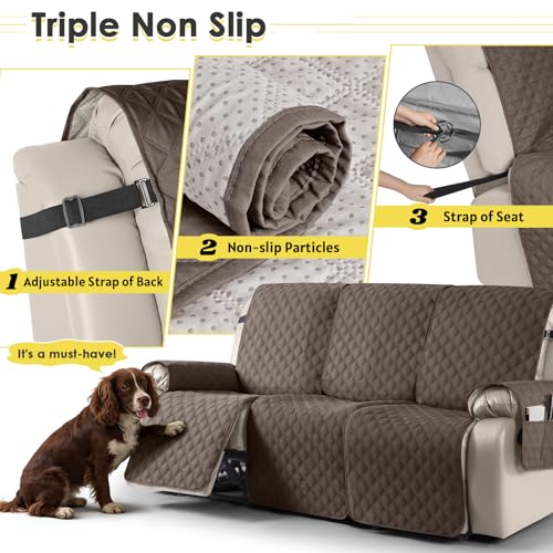 Image of TAOCOCO Recliner Slipcovers,3 Seater Recliner Protector,Waterproof Recliner Covers,Armchair Covers with Pockets,Non Slip Reclining Sofa Covers Arm Chair Covers for Pets /Dogs /Kids(Brown)