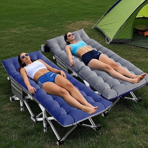 Obqer Klappbares Campingbett mit Matratze und Seitentaschen, 200KG Belastbarkeit Klappbett Gästebett, Stahlrahmen und Oxford Tuch Feldbett Klappbar, 190 x 71 x 36 cm, Geeignet für Garten Büro Camping