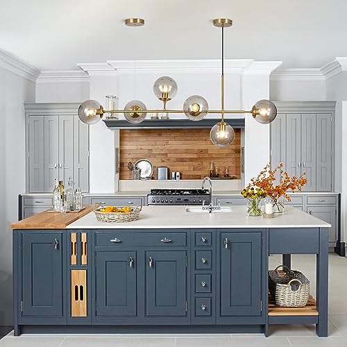 Kco Lighting 6-Light Modern Globe Pendant Light Mid Century Vintage Rectangle Sputnik Chandelier Gold Farmhouse Linear Chandelier Kitchen Island Lighting (Gold+Smoke Gray) #TOP3