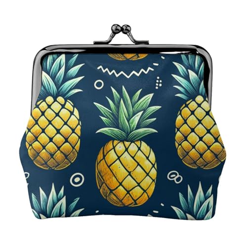 Pu Leather Buckle Coin Purse Funny-Pineapple Girls Kiss-Lock Change Purse Wallets