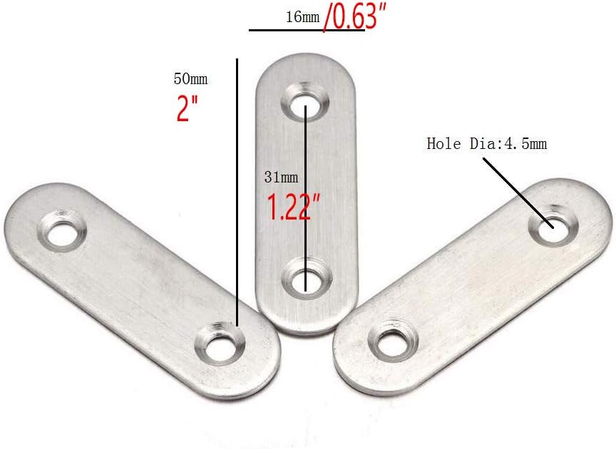 Chiloskit 2" x 0.63" Stainless Steel Furniture Cabinet Shelf Support Flat Straight Brace Metal Joining Plate Angle l Bracket 2mm/0.078" Thickness (2" Straight 20pcs)