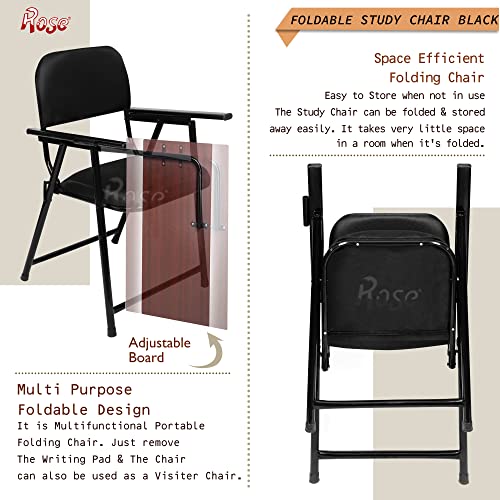 Image of ROSE Folding Chair with Writing Pad | Adjustable Cushion Seat | Work from Home, Study, School & College (Black)