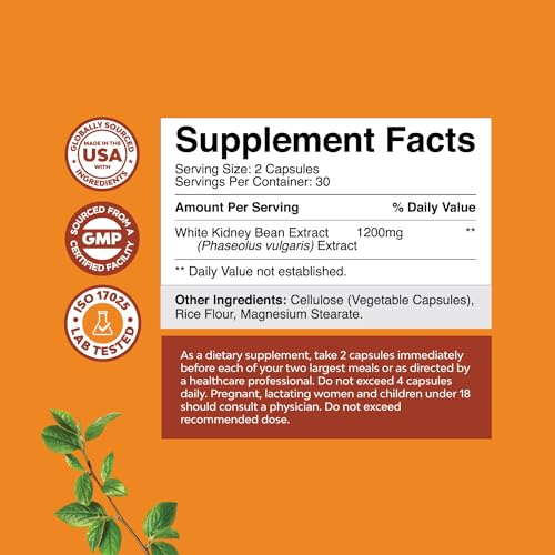 Natural White Kidney Bean Extract - White Kidney Bean Energy Booster AMPK Activator and Antioxidant Capsules - Digestive Health Dietary Fiber Supplement and Workout Supplement for Men and Women - Image 4