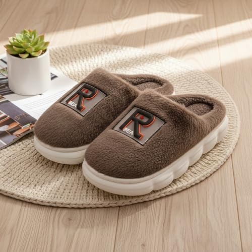Image of VRITRAZ Men's Plush Winter Slippers | Soft Furry Lined Indoor Slides | Warm Comfortable Anti-Slip Home Footwear